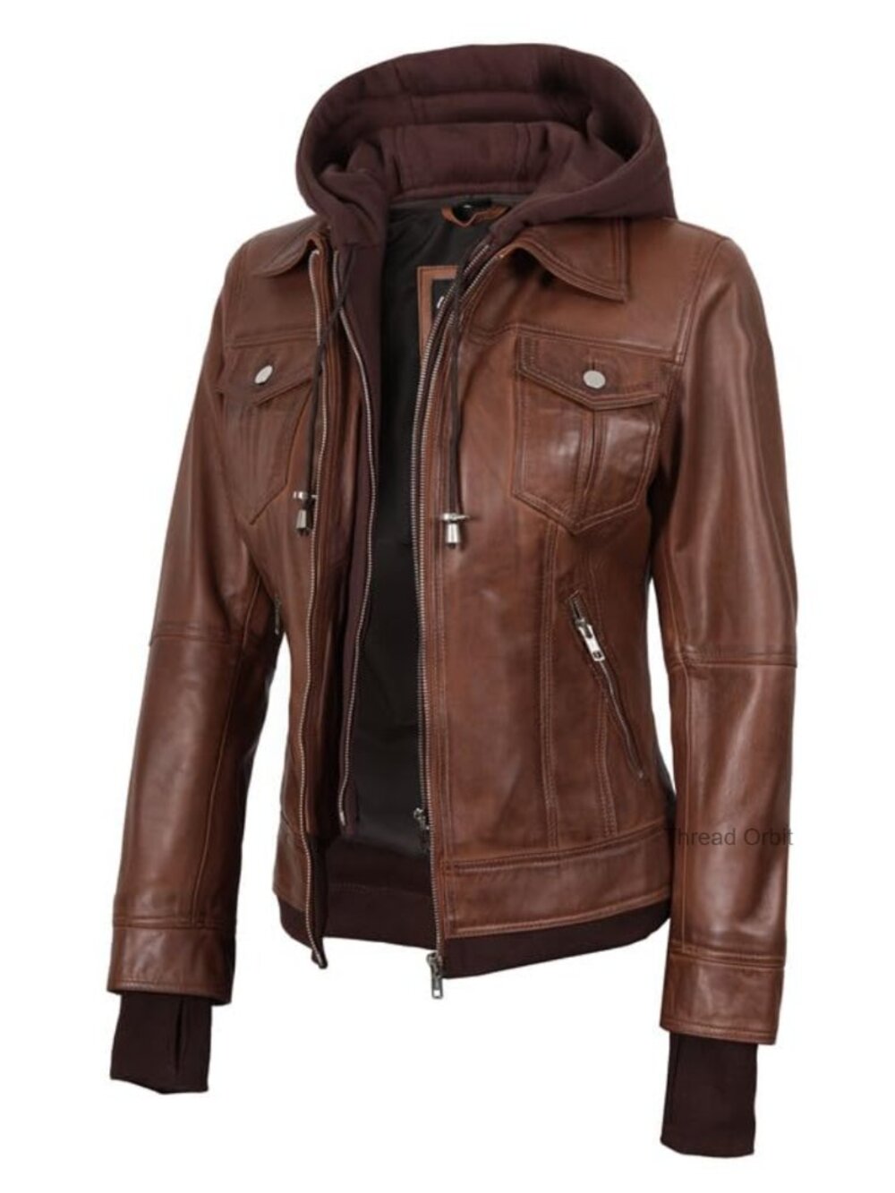 Detachable Hood Real Lambskin Leather Jacket, Hooded Bomber for Women